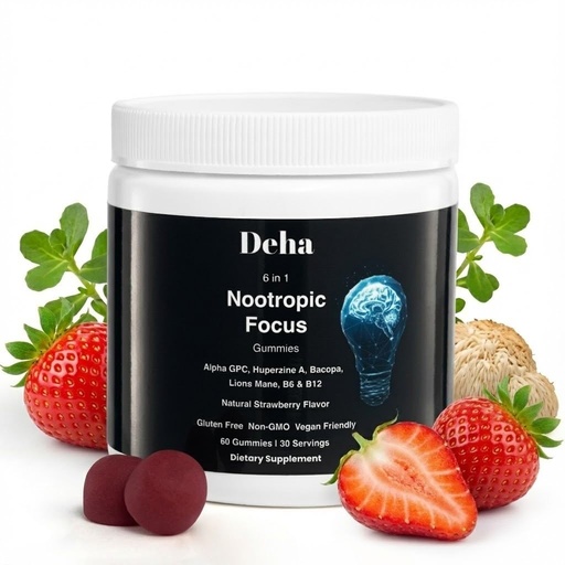 [BRSRECAQOJYRYE3D] Deha Focus Gummies Nootropic Brain Supplement with Vitamin B6 Vitamin B12, Alpha GPC, Huperzine A, Bacopa Monnieri, Lions Mane Mushroom Gummies – Vegan, Non-GMO, Gluten-Free – 60 Gummies
