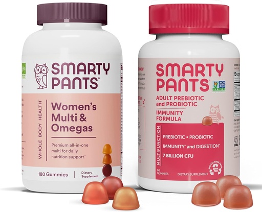 [BRSW2BI3CAFRYETA] SmartyPants Naiste multivitamiinide ja probiootilise immuunsuse pakett: Omega 3 kalaõli (EPA / DHA), metüülfolaat, CoQ10, D3-vitamiin, C-seedetrakti ja immuunsuse lisand (30 päeva pakkumine)