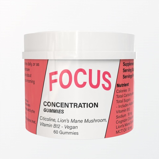 [BRSRABQPPIPRGHYV] OOVLUP Focus Concentration & Brain Health Gummies with Cognizin Citicoline, Lion's Mane Mushroom, Vitamin B12 - Vegan
