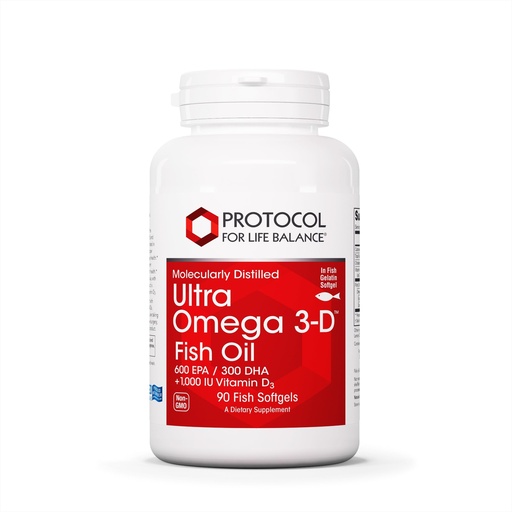 [BRSWIEYYOYFQ4FLO] PROTOCOL FOR LIFE BALANCE Ultra Omega 3-D - 600mg EPA, 300mg DHA & 1,000 IU Vitamin D3 - Fish Oil for Brain Support - EPA DHA Omega Supplement - Non-GMO & Halal - 90 Softgels