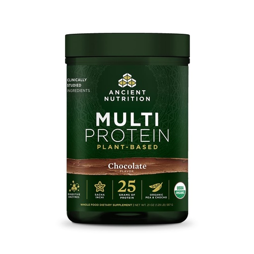 [BRSRECT7O54AO2TU] Ancient Nutrition Organic Multi Protein Plant Based Powder, 25g Protein, Hydrolyzed Pea Protein, Digestive Enzymes & Probiotics, Supports Muscle & Gut Health, Chocolate, 15 Servings