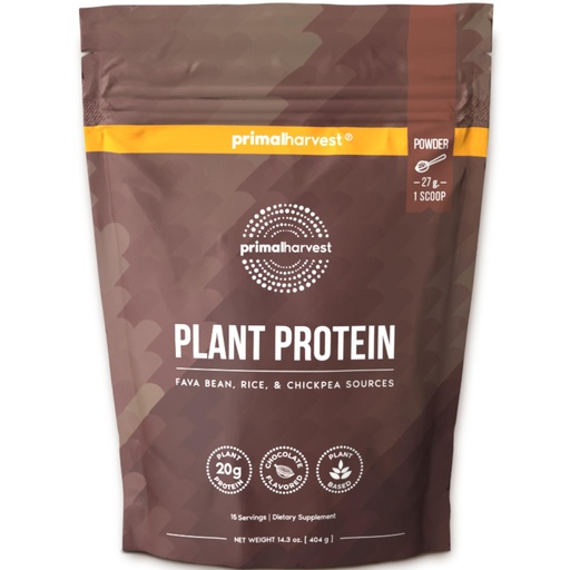 [BRSRACADOUNGKEL4] Primal Harvest Vegan Protein Powder for Nutritional Weight Support 20g Plant-Based Protein Per Serving from Fava Beans Chickpeas & Rice Chocolate Flavor 405g Gluten-Free Soy-Free No Added Sugar
