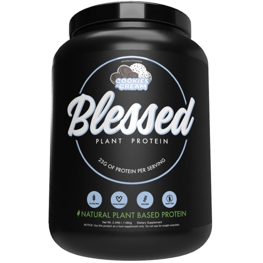 [BRSROYICBANAKAIZ] BLESSED Vegan Protein Powder - Plant Based Protein Powder Meal Replacement Protein Shake, 23g of Pea Protein Powder, Dairy Free, Gluten Free, Soy Free, No Sugar Added, 30 Servings (Cookies & Cream)