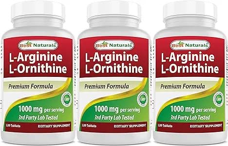 [BRSROAYZBABB63QY] Best Naturals L-Arginine L-Ornithine - 1000mg per Serving - 120 Tablets - Non-GMO & Gluten Free (120 Count (Pack of 3))
