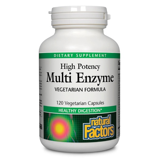 [BRSWIYT3PMCQ4ETC] Natural Factors, High Potency Multi Enzyme Vegetarian Formula, Plant-Based Digestive Aid, 120 Capsules