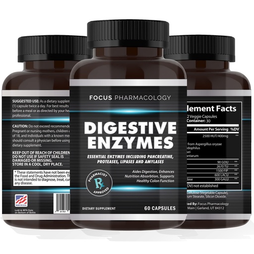 [BRSWYGIOCUOW2ETH] Digestive Enzymes and Priobiotics Blend - 60 Ct Protease, Lipase, Lactase, Galactosidase, Acidophilus, Casei, Plantarum