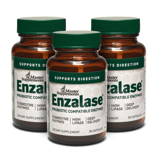 [BRSWIBITOIIGMCQV] Master Supplements Enzalase - 50 Capsules, Pack of 3 - Probiotic Compatible Enzymes - Provides Digestive Boost + Gas & Bloating Relief - Gluten Free - 150 Total Servings