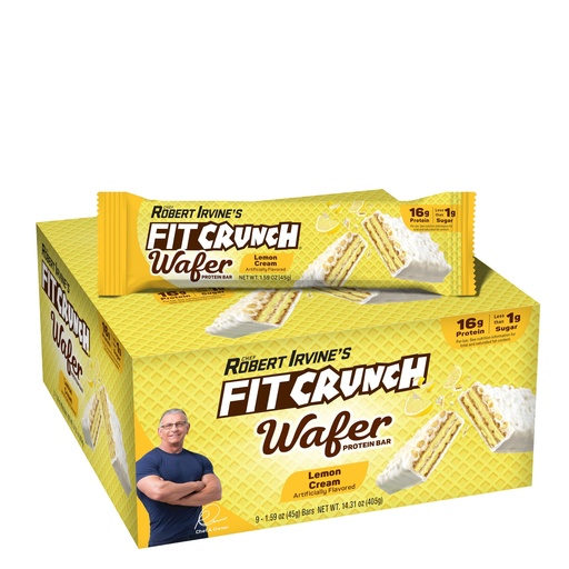 [BRSRAAATOIJQGH3P] FITCRUNCH Wafer Protein Bars, Designed by Robert Irvine, 16g of Protein & 1g of Sugar (9 Bars, Lemon Cream)