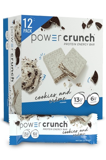 [BRSWIYQPCENAOH3O] Power Crunch Whey Protein Bars, High Protein Snacks with Delicious Taste, Cookies and Cream, 1.4 Ounce (12 Count)