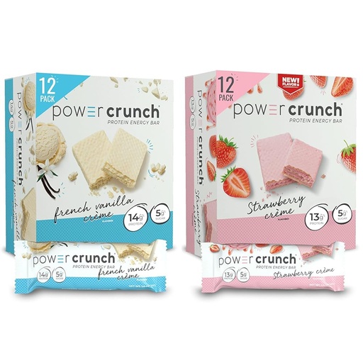 [BRSRAYITDEHQ2HTF] Power Crunch Protein Wafer Bars, French Vanilla & Strawberry Crème, 1.4 Ounce (12 Count) Bundles
