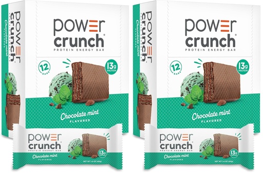 [BRSRAY35DMBAEETP] Power Crunch Protein Wafer Bars, High Protein Snacks with Delicious Taste, Chocolate Mint, 1.4 Ounce (12 Count) (Pack of 2)