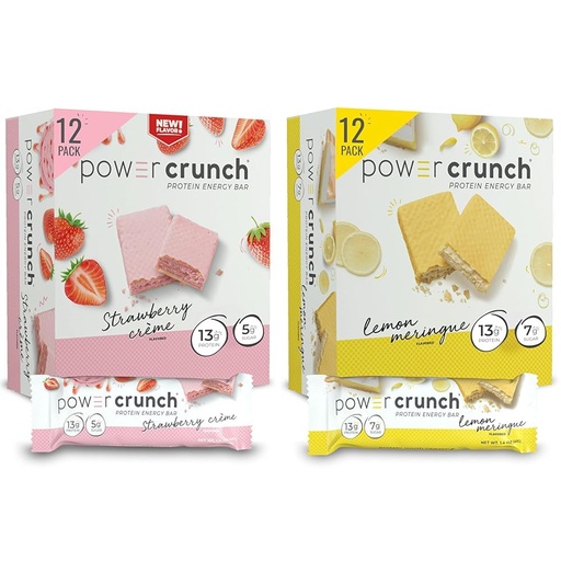 [BRSRAZAYAUIGCF3O] Power Crunch Protein Wafer Bars, High Protein Snacks, Strawberry Crème & Lemon Meringue, 1.4 Ounce (12 Count) Bundles