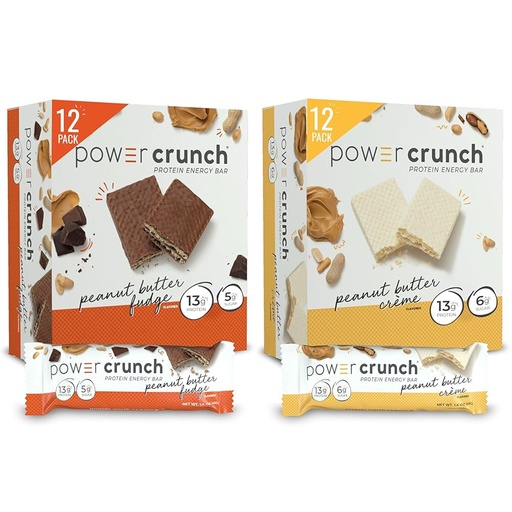 [BRSRAZTYOACAK2YY] Power Crunch Protein Wafer Bars, High Protein Snacks, Peanut Butter Fudge and Peanut Butter Crème, 1.4 Ounce (12 Count) Bundle