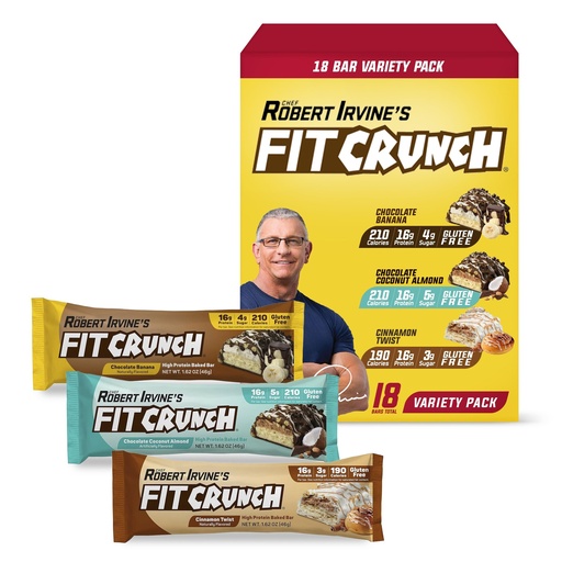 [BRSRMFTQOYFWMC35] FITCRUNCH Snack Size Protein Bars, 6-Layer Baked Bar, 3g of Sugar, Gluten Free & Soft Cake Core (18 Count, Variety Pack)
