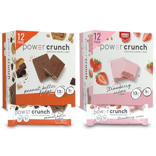 [BRSRAZTYOIFRMGT7] Power Crunch Protein Wafer Bars, High Protein Snacks, Peanut Butter Fudge and Strawberry Crème, 1.4 Ounce (12 Count) Bundle