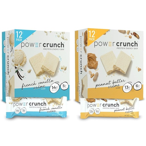 [BRSRAZTYOEBRUYA2] Power Crunch Protein Wafer Bars, High Protein Snacks, French Vanilla Creme (12 Count) and Peanut Butter Crème (12 Count)