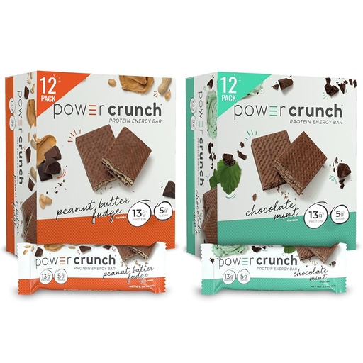 [BRSRAZTYOJ6WCEQ4] Power Crunch Protein Wafer Bars, High Protein Snacks, Peanut Butter Fudge, 1.4 Ounce (12 Count) and Chocolate Mint, 1.4 Ounce (12 Count)