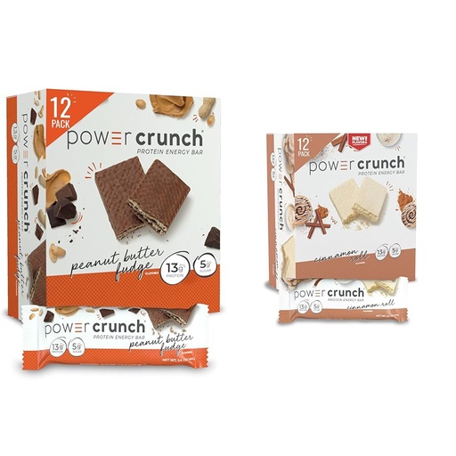 [BRSRAYITDIDWCCDV] Power Crunch Protein Wafer Bars, High Protein Snacks, Peanut Butter Fudge, 1.4 Ounce (12 Count) and Cinnamon Roll, 1.4 Ounce (12 Count)