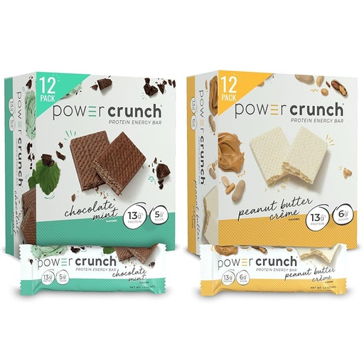 [BRSRAZTYOEAWEEQ7] Power Crunch Protein Wafer Bars, High Protein Snacks, Chocolate Mint 1.4oz (12 Count) and Peanut Butter Crème 1.4oz (12 Count)