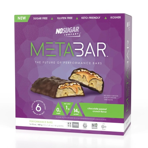 [BRSROEARCUMBADYZ] *NEW* No Sugar META BAR - High Protein Energy Bars, 0g Sugar, 14g Protein, Low Net Carb, Chocolate Caramel & Peanut - Grab & Go Protein Snack Bars with Six Layers of Decedent Delight - Gluten Free, Keto Friendly (Chocolate Peanut Crunch, 12 Bars)