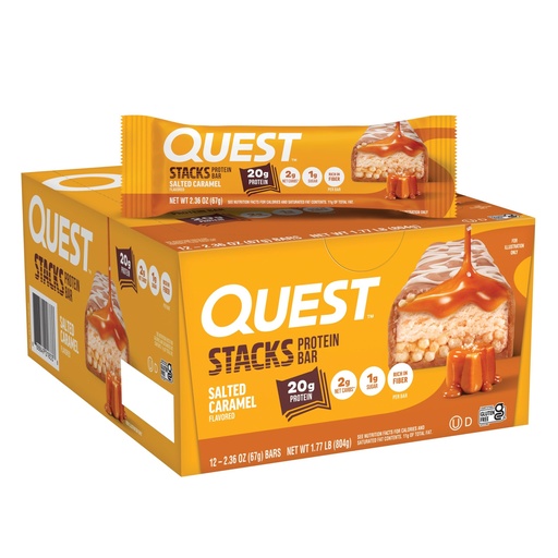 [BRSRGZA3AADWCF3K] Quest Nutrition Stacks Protein Bars, Salted Caramel Flavor, 20g Protein, 2g Net Carbs, 1g Sugar, High Fiber, Low Sugar, Gluten Free, 12 Count