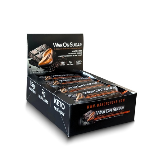 [BRSREGQ6CR6RQHT7] War on Sugar Chocolate Peanut Butter Crunch - High Protein Bars, No Sugar Added, 15g Protein, 7g Net Carbs, Keto Friendly, Gluten Free, All-Natural Ingredients, Monk Fruit Sweetened, No Crash - 12 Count Box