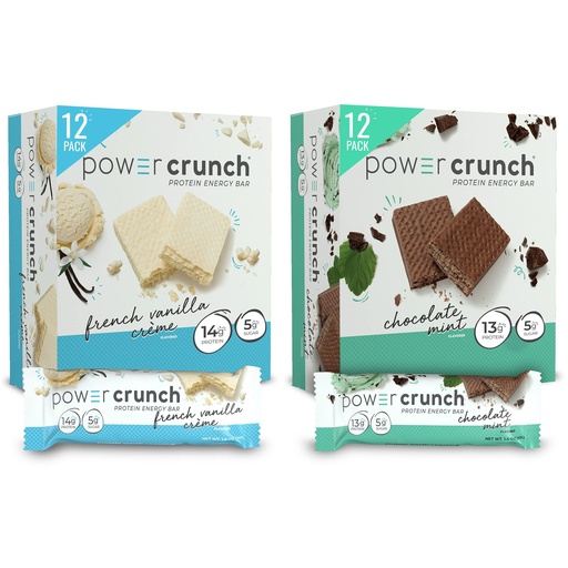 [BRSW2CTYCQCWY3LZ] Power Crunch Whey Protein Bars, High Protein Snacks with Delicious Taste, Variety Pack, French Vanilla & Chocolate Mint, 1.4 Ounce (24 Count)
