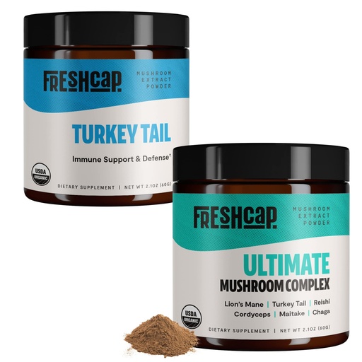 [BRSROZQNBYJRUC36] FreshCap Mushrooms Immunity Bundle (Turkey Tail Powder and Ultimate Mushroom Complex Powder)