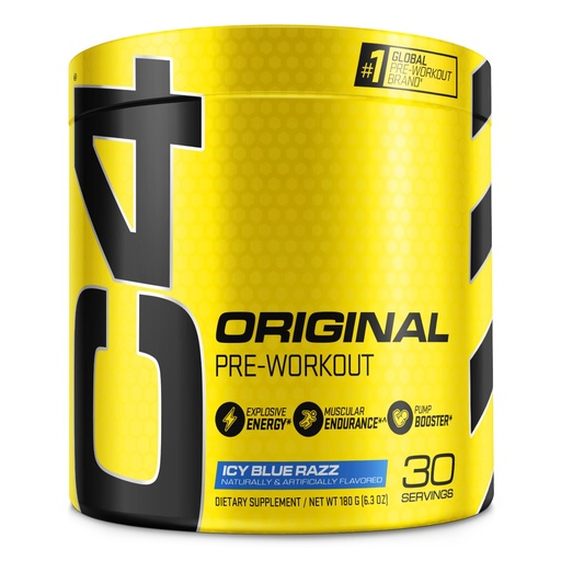 [BRSWKHD3OYFQ4ALH] C4 Original Pre-Workout Powder For Endurance, Focus & Performance with 150mg Caffeine, Beta-Alanine, Creatine, Zero Sugar, 30 Servings, Icy Blue Razz