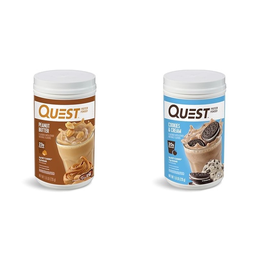 [BRSRAYIKDF7RGCDV] Quest Peanut Butter 23g & Cookies Cream 20g Protein Powders, 1.6lb Each