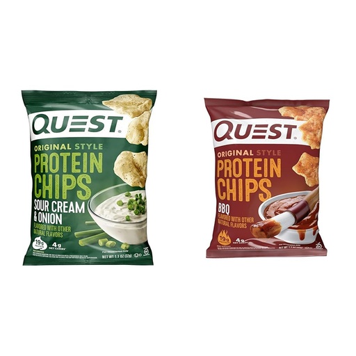 [BRSROAIKCENGOAL3] Quest Nutrition Protein Chips, Sour Cream & Onion, High Protein, Low Carb, Pack of 12 & Protein Chips, BBQ, High Protein, Low Carb, 1.1 Ounce (Pack of 12)