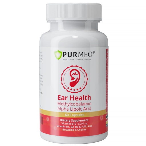 [BRSRACQFOIFBS23H] purmeo Ear Health Supplement, 60 Days Supply & 1 Capsule Daily, Tinnitus Relief for Ringing Ears, Made in Germany - Alpha Lipoic Acid & Methylcobalamin, B-Complex Vitamins, Boswellia, Choline