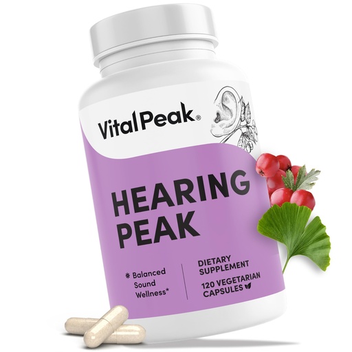 [BRSRE2QKOIHWKGY2] Vital Peak® Hearing Peak - Tinnitus Supplements - Ear Health Supplements for Ringing Ears with Magnesium, Ginkgo Biloba, Green Tea Extract, Niacin, Acetyl L-Carnitine Vegan Gluten Free - 120 Capsules
