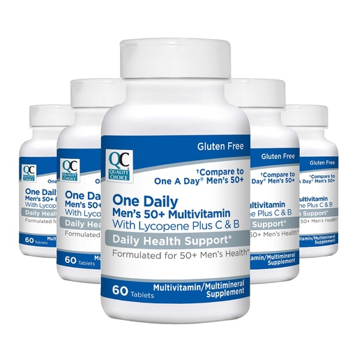 [BRSRMGT7CEOWCF3U] Quality Choice One Daily Mens 50+ Multivitamin with Lycopene Plus C & B, with Vitamin A, C, D, E, and Zinc Calcium and More in 60 Count Bottles of Tablets (5 Pack)