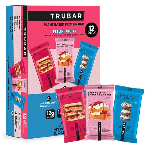 [BRSREBABOUHG2HYU] TRUBAR Vegan Protein Bars, Feelin' Fruity Variety Pack, PB & Jelly, Strawberry Shortcake & Chocolate Coconut, Gluten Free, Plant Based, High Fiber, Dairy Free, On the Go Healthy Snacks, 12 Count