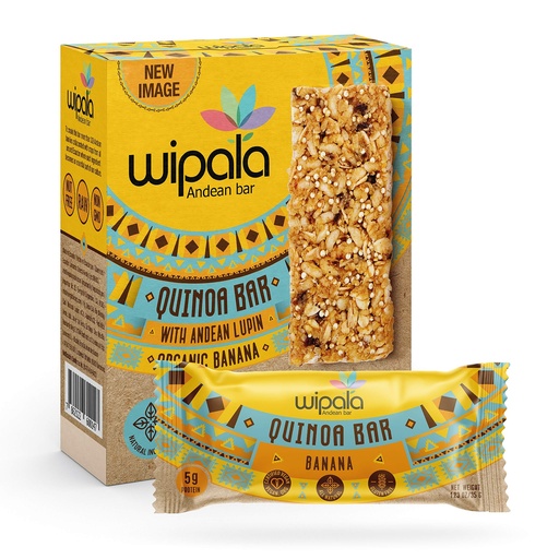 [BRSWGAAZOB7AAGY4] Wipala Protein Bars - Banana : Made with Quinoa and Andean Lupin, Vegan, Nut Free, Gluten Free, Non-GMO, 12 Pack