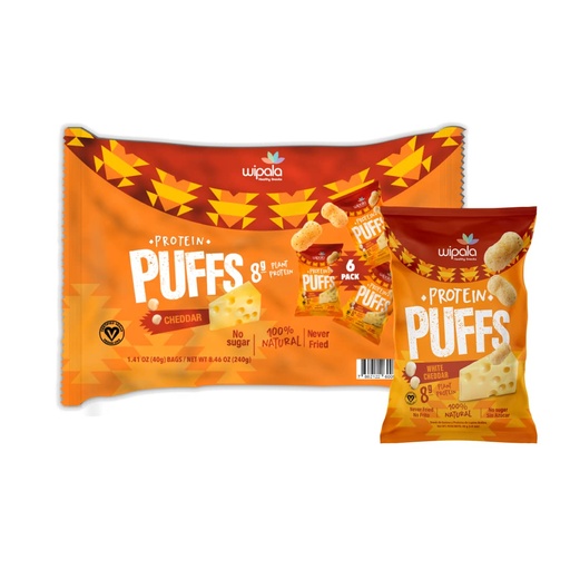 [BRSRMCD2OB7BEA3V] Wipala Snacks Protein Puffs | 8 Grams of Protein per bag | Certified Vegan | 6 Pack | NON GMO | Gluten Free | (Cheddar Cheese)