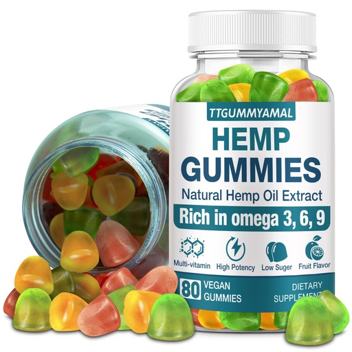 [BRSRGBIFCJ7QKAI2] (1 Pack) Hemp Gummies for Pain Anxiety Sleep Stress - High Potency Extra Strength Hemp Oil Extract - Organic Vegan Edible Hemp Gummy for Adult