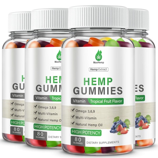 [BRSRMYADDNYR6HY2] 4 Pack Organic Hemp Gummies Extra Strengthen High Potency with Pure Hemp Oil Extract Vegan Edible Bear Candy for Relaxation and Peace