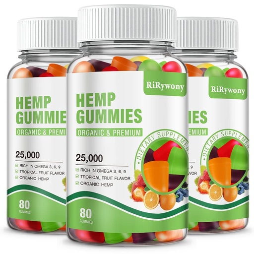 [BRSRGBI2DIOWGYLP] Hemp Gummies (3 Packs), High Potency Edible Gummies Extra Strength Mood Focus Calm Organic Hemp Oil Extract Vegan Bear Gummy - 240 Counts Candy