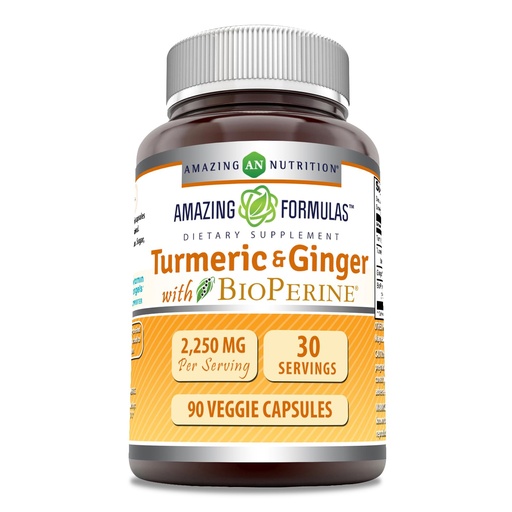 [BRSRO2YOAUHB6CI3] Amazing Formulas Turmeric Curcumin & Ginger with BioPerine Supplement | 2250 Mg | 90 Veggie Capsules | Non-GMO | Gluten Free | Made in USA