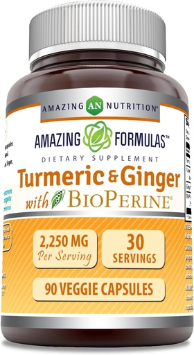 [BRSRO2YOAUHB6CI3] Amazing Formulas Turmeric Curcumin &quot; Ginger with BioPerine supplement | 2250 Mg | 90 Veggie Capsules - Non-GMO - Gluten Free | Made in USA