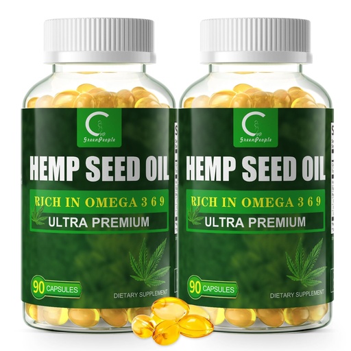 [BRSRMCQNOQBREDLB] (2 Packs) Hemp Seed Oil Capsules with Flaxseed Oil - Rich in Omega 3 6 9 - Cold-Pressed Vegan Omega Supplement for Radiant Skin, Joint Comfort, Heart & Brain Health - Non-GMO, 180 Softgels