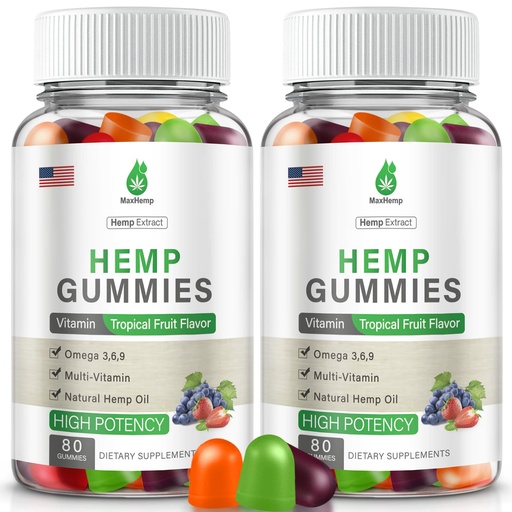 [BRSREZAHBMOQ2HLJ] 2 Packs Hemp Gummies for Sleep, Pain, Anxiety - High Potency Advanced Extra Strength with Pure Natural Hemp Oil - Hеmp Gummy for Adults
