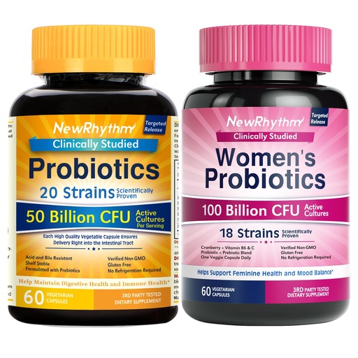 [BRSROBD2BZYRS2TG] NewRhythm Gut Balance Bundle, Probiotics 50 Billion CFU & Women’s Probiotics (100B CFU), Daily Gut Health Support, Complete Feminine Care, 120 Capsules Total (Pack of 2)