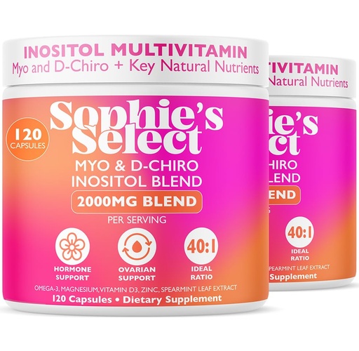 [BRSRGEA7CUORUG36] Myo-Inositol & D-Chiro Inositol 2000 mg per Serving - Inositol Supplement for Women 40:1 Formula with Spearmint, Vitamin D3, Zinc & Magnesium - Hormone Balance, Ovarian Support - 120 Capsules 2 Packs