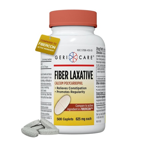 [BRSREHT2DEAR6HQV] GeriCare Fiber Laxative - 625mg Calcium Polycarbophil Supplement - Gentle Effective OTC Relief for Constipation and Hemorrhoids - Insoluble Fiber Caplets (500 Count)