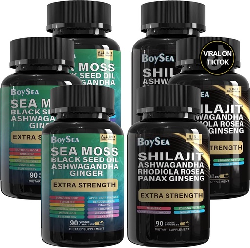 [BRSROCDRBUNROCDX] Boysea. Shilajit ve Sea Moss Sche- 90 Count - Sea Moss, Black Seed Oil, Ashwagandha, Ginger & Shilajit, Rhodiola Rosea, All in 1 Supplements (3 Adet)