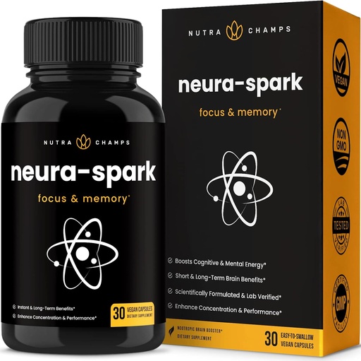 [BRSWGYAPBNYA2HL3] NeuraSpark Premium Brain Supplement for Focus, Memory & Mental Energy - Nootropic Brain Booster for Performance - Ginkgo Biloba, St John's Wort, DMAE, Rhodiola & More - 30 Capsules