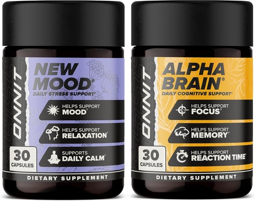 [BRSRAY37AANA2FDV] ONNIT Premium Alpha Brain Bundle - Nootropic Brain Supplement (30 Count) za Focus, Koncentracija & Memory + Novi Mood Supplement for Stress Relief, Sleep and Mood (30 Count)
